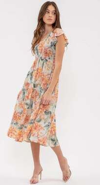 By the River Floral Smocked Tiered Midi Dress Size M